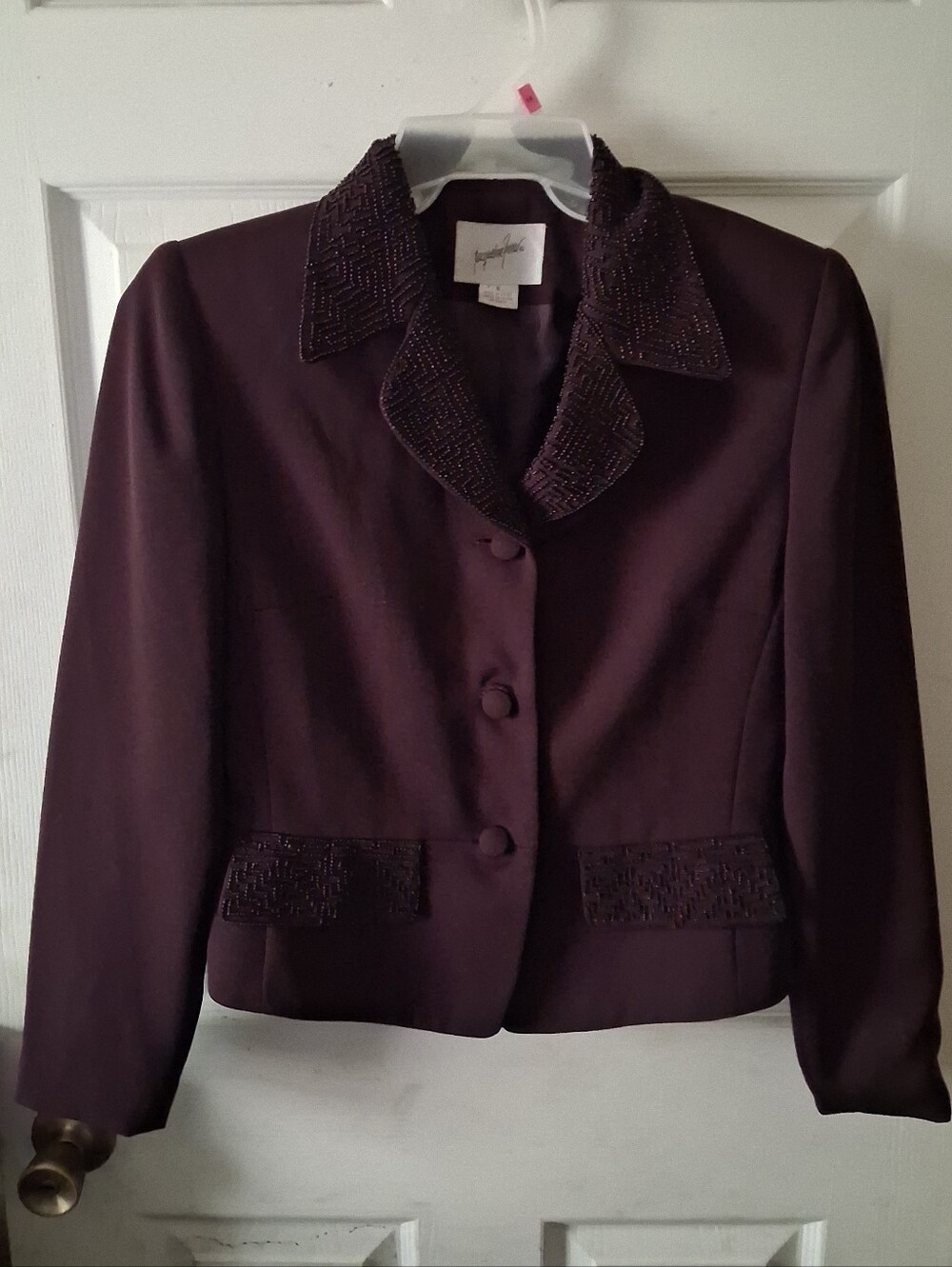 Jacqueline Ferrar - Womens VTG Purple Beaded 100%Polyester Casual Blazer. Size 6